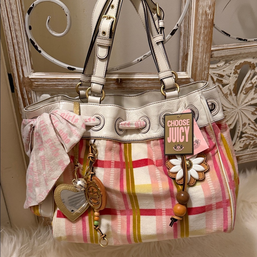 Y2K Authentic Juicy Couture Pink and Yellow Plaid Daydreamer Bag 💕 - Picture 14 of 17